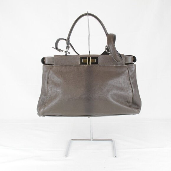 FENDI Brown Leather Peekaboo Bag - Picture 1 of 10